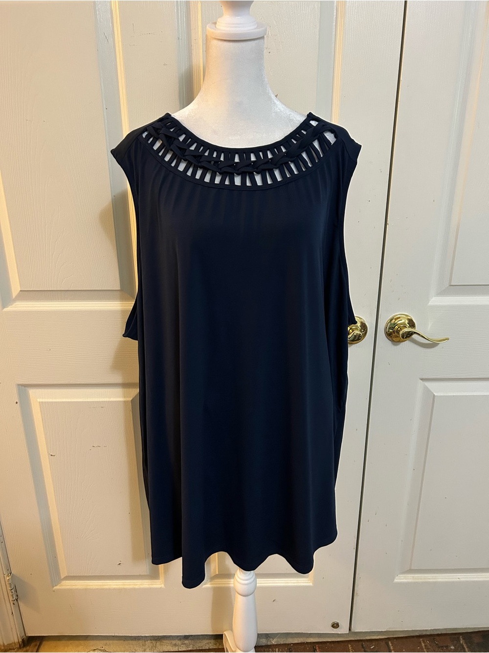Catherines navy tank with decorative neckline, 4X
